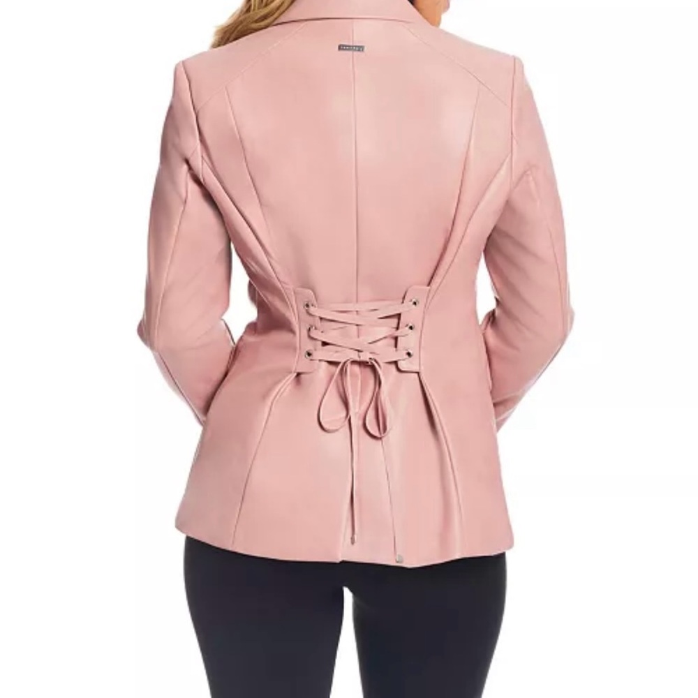 Sanctuary Faux Leather Blazer Jacket Corset Back Tie Pink Women’s XS - Picture 2 of 16